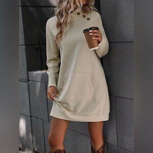 Texture Raglan Sleeve Mock Neck Dress
